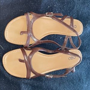 Brown leather Cato size 6 bohemian sandals heels